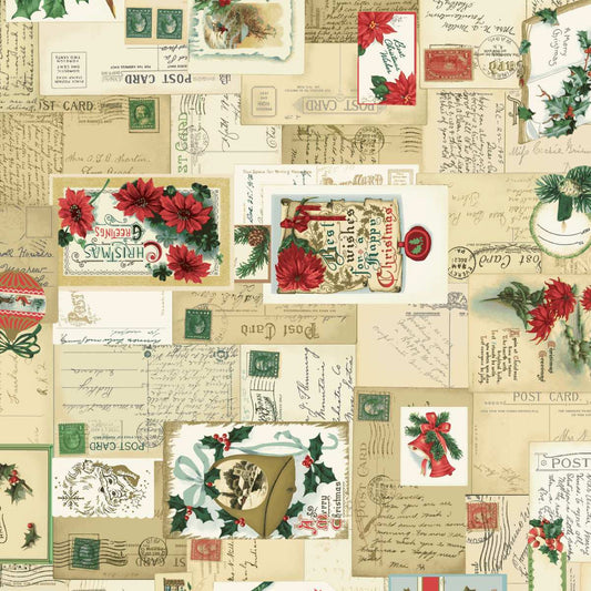 GREETINGS AT CHRISTMASTIDE Colorful Postcards Yardage