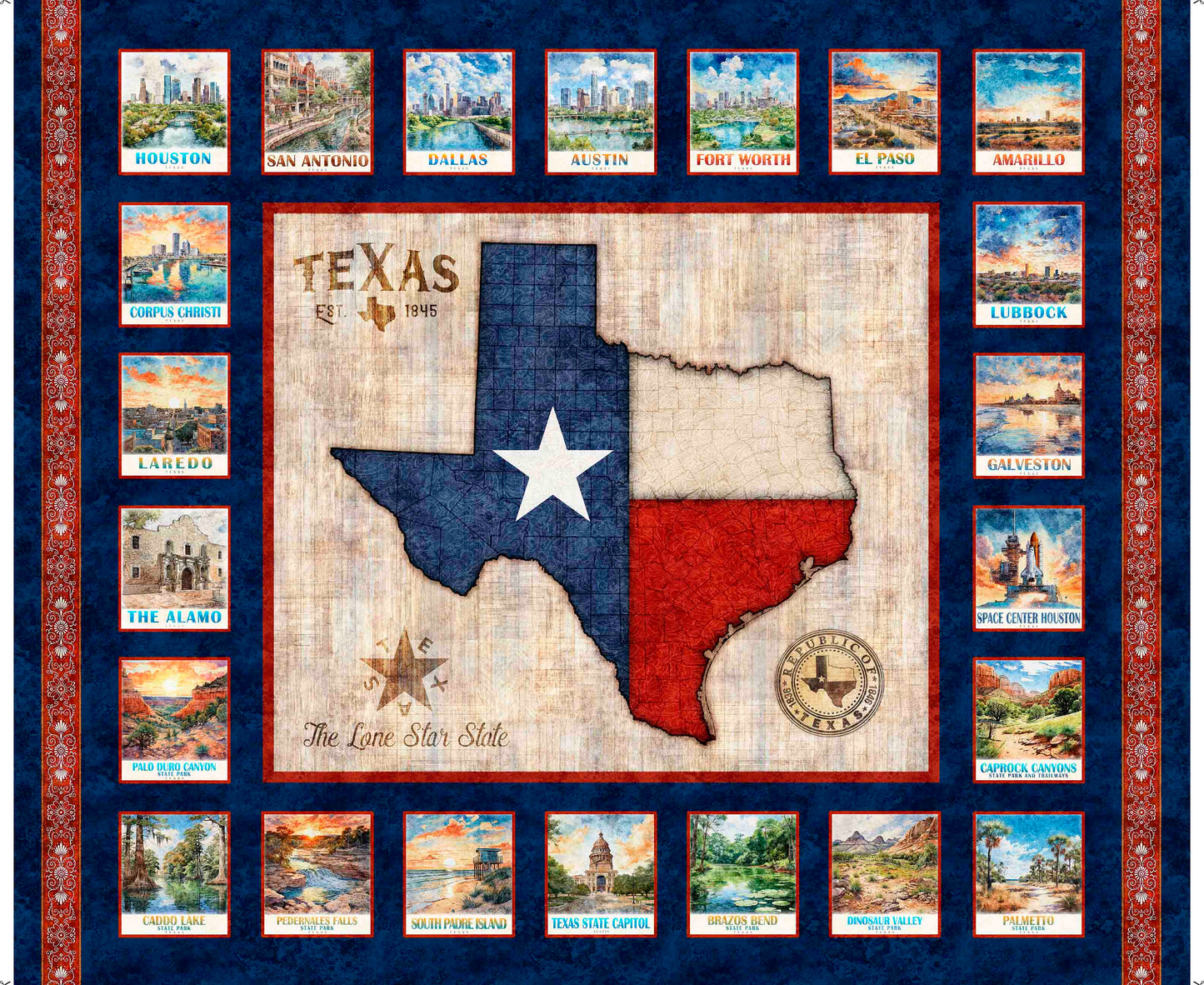 ALL TEXAS SHOP HOP 2025 Texas Map Panel Multi