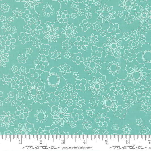 HAPPY DAZE Petal Powers Florals Aqua Yardage