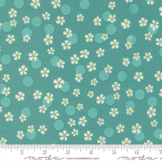 HAPPY DAZE Small Floral Dots Teal Yardage