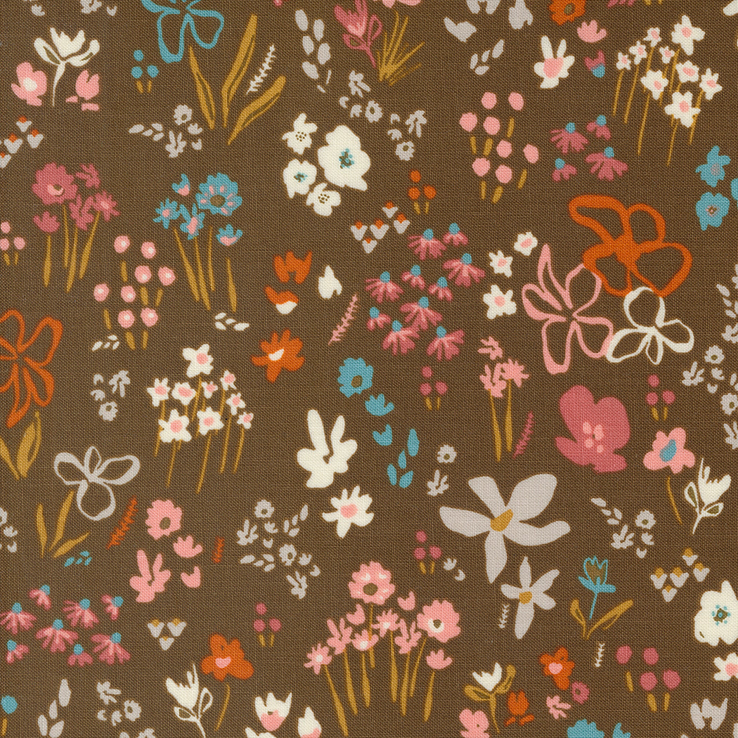 THINGS ABOVE Scattered Seeds Florals Cocoa Yardage