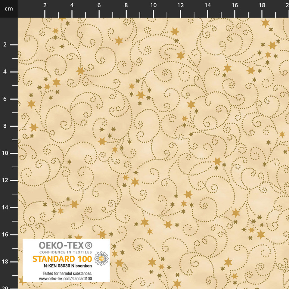 SNOW CRYSTALS Ornaments & Stars Beige Metallic Yardage