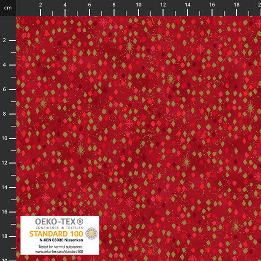 SNOW CRYSTALS Diamonds Red Gold Metallic Yardage