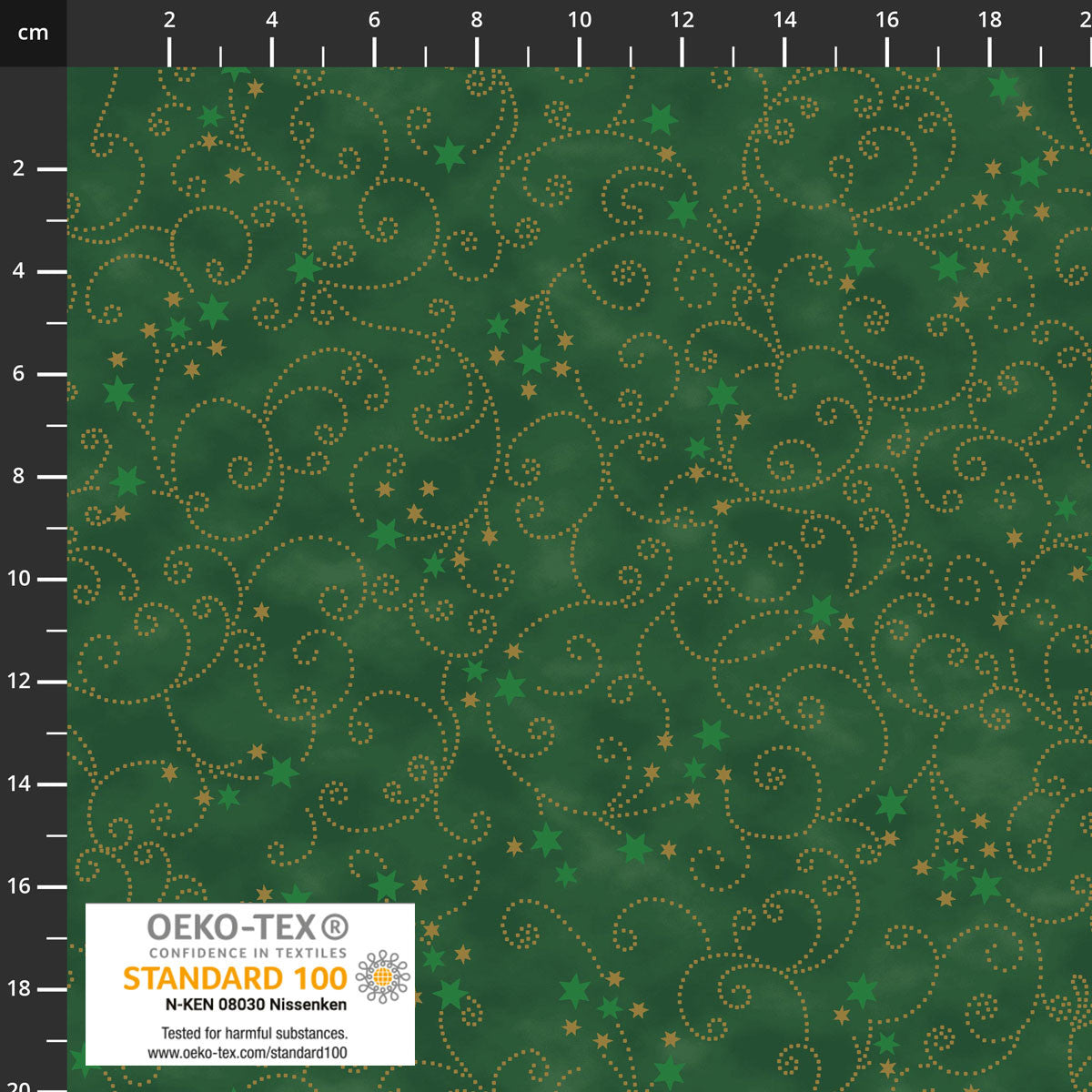 SNOW CRYSTALS Ornaments & Stars Green Metallic Yardage