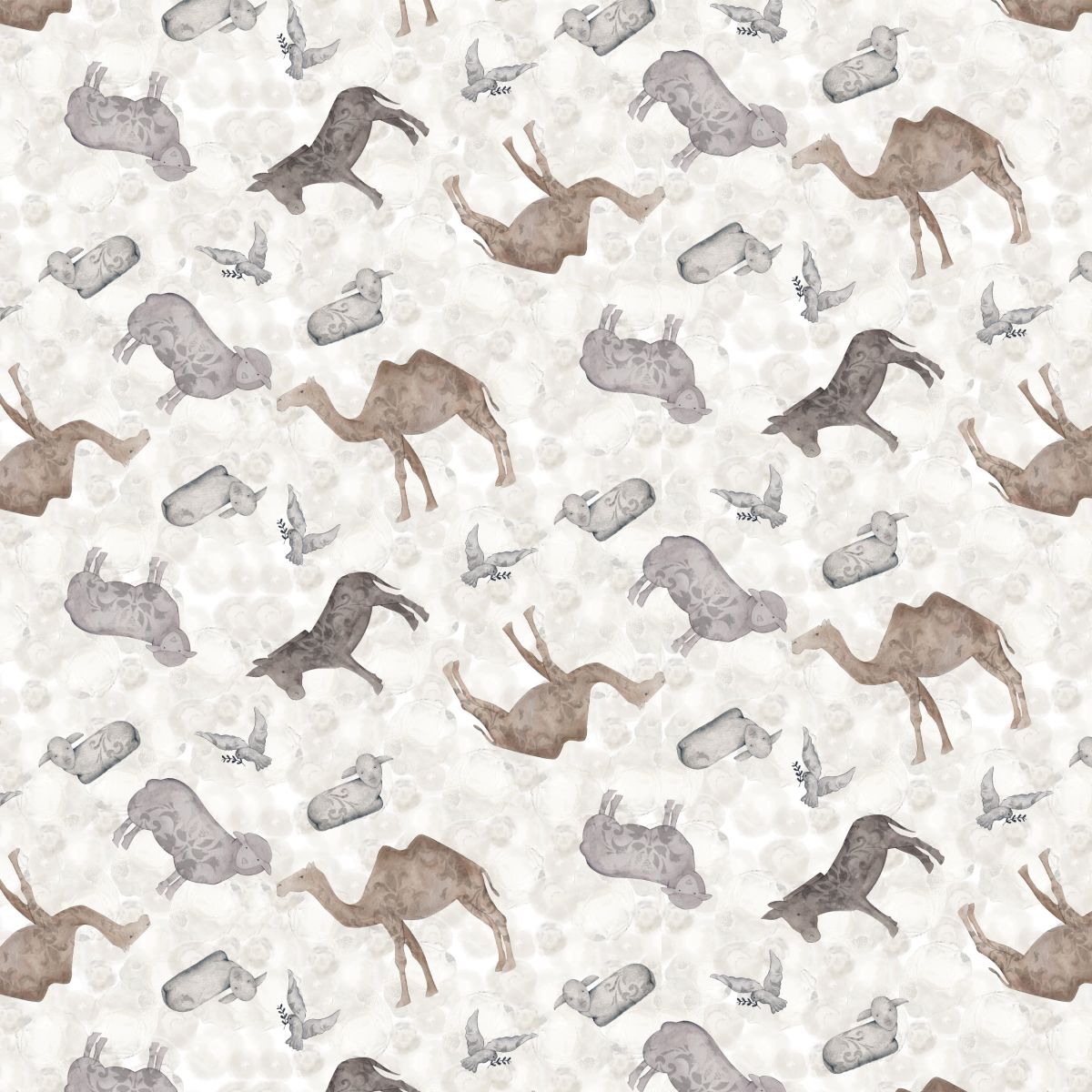 SILENT NIGHT Silver Tossed Animals Yardage