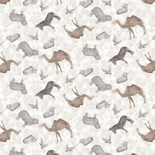 SILENT NIGHT Silver Tossed Animals Yardage