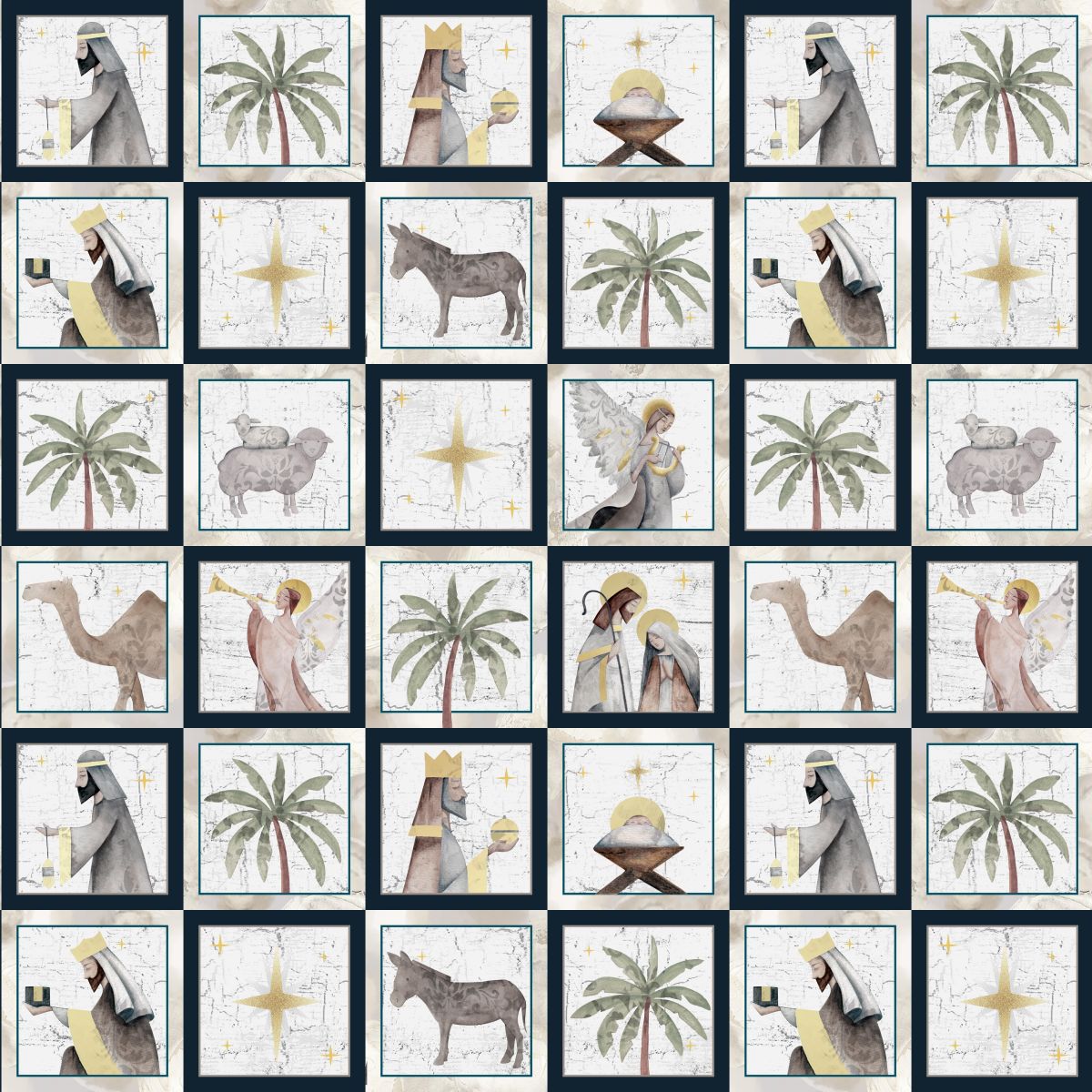 SILENT NIGHT Navy Small Blocks Yardage