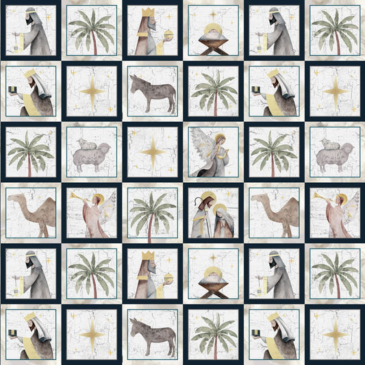 SILENT NIGHT Navy Small Blocks Yardage
