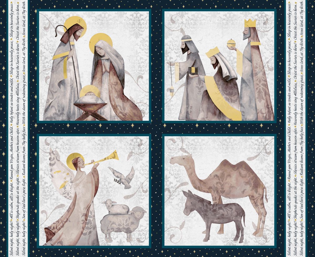 SILENT NIGHT Navy Pillow Block Panel