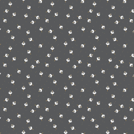 FLOATING AWAY Floral Grey Yardage