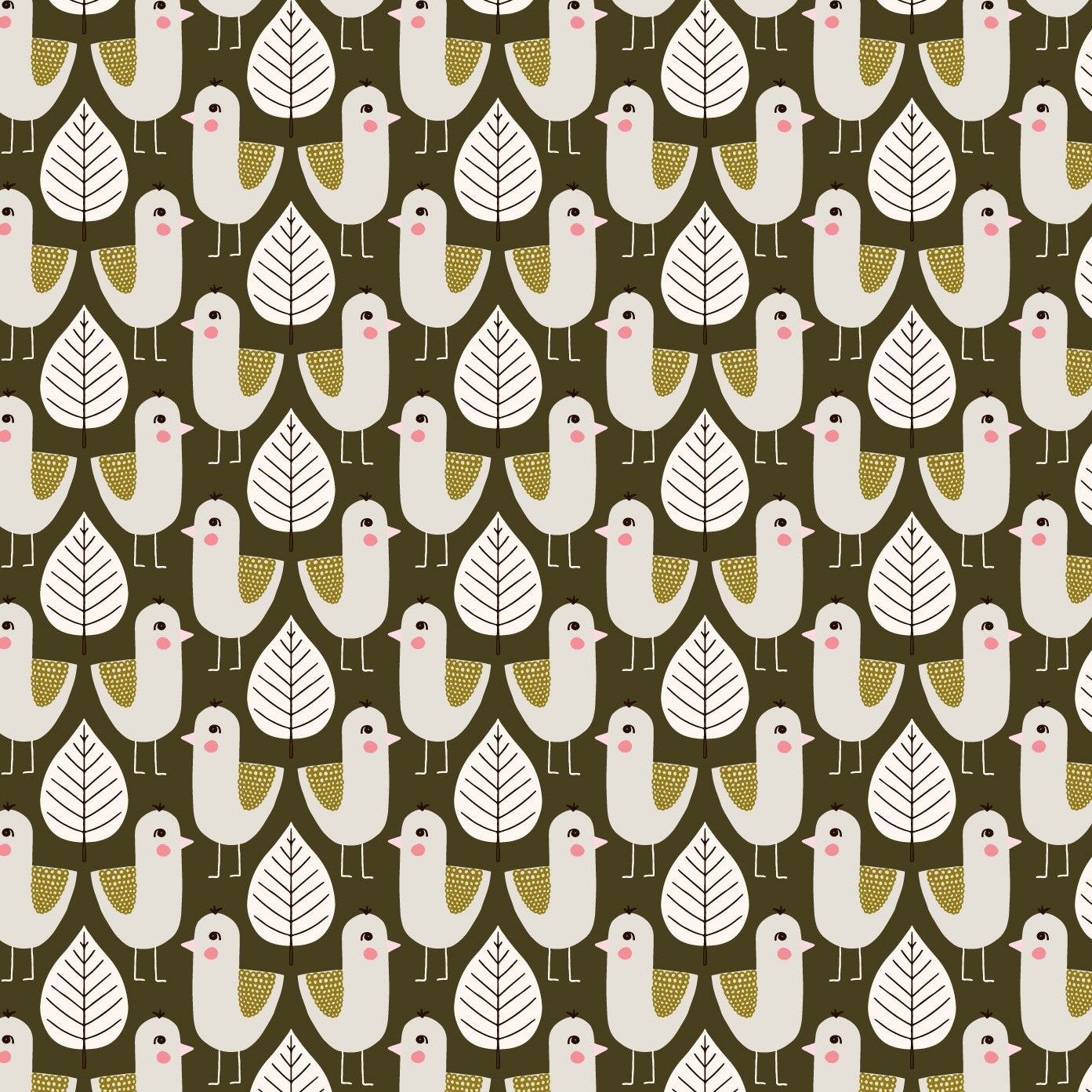 GARDENWATCH Birds Olive Yardage