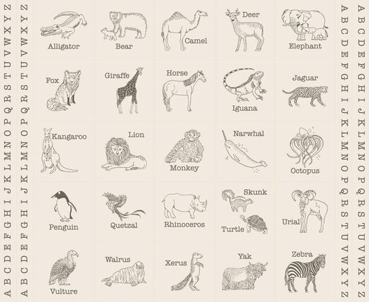 Animal Park Fun Dove Charcoal Block Quilt Panel
