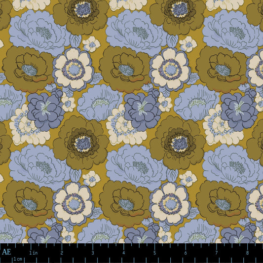 August Ellery Creme De La Crayon Grand Peony Delft Olive Yardage