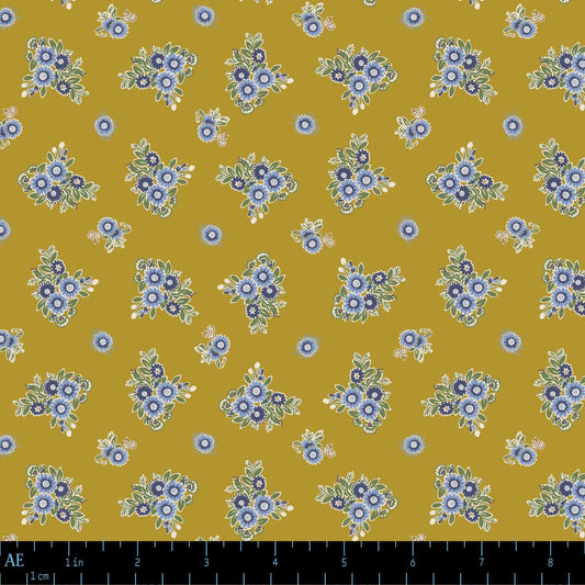 August Ellery Creme De La Crayon Threadwork Trellis Delft Olive Yardage