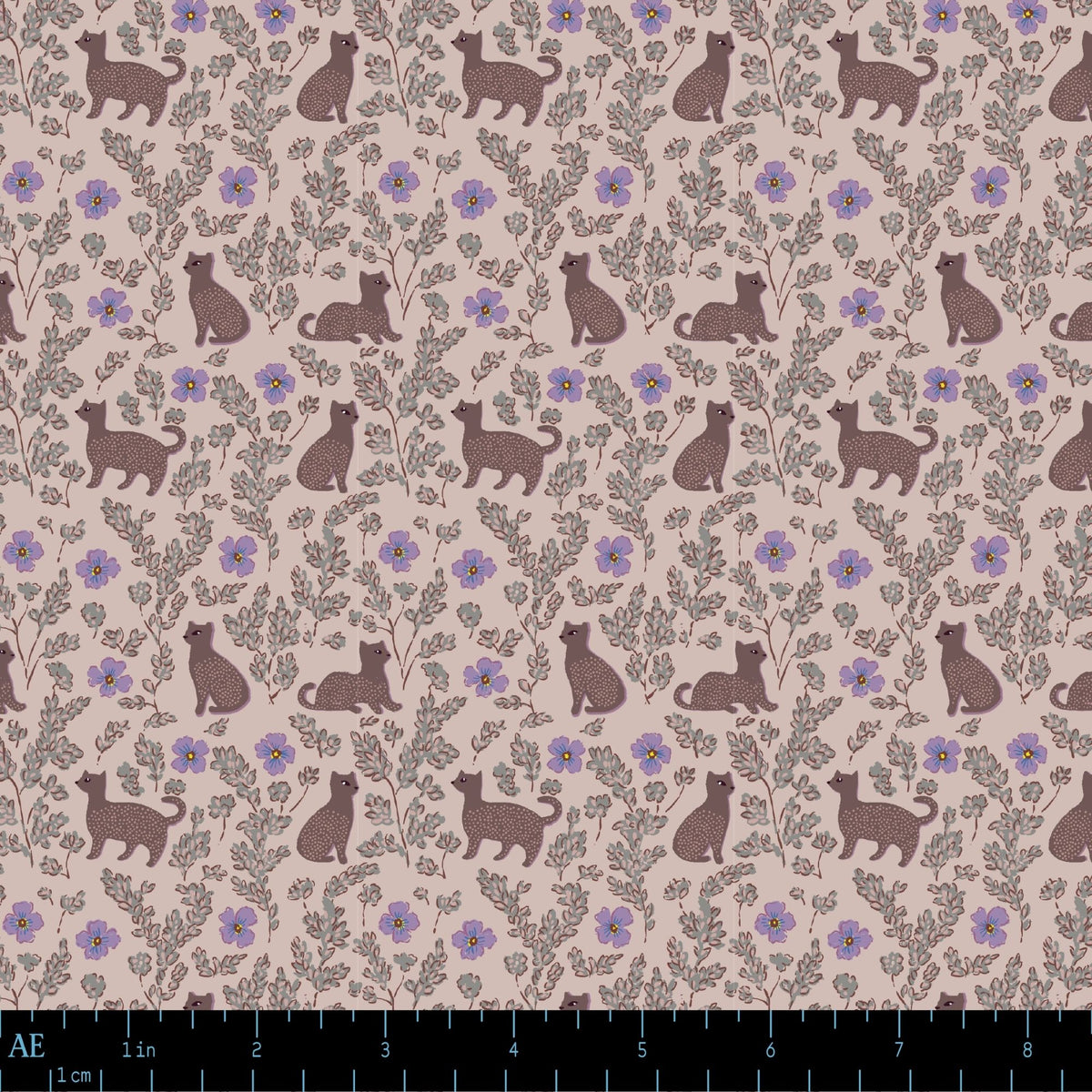 August Ellery Petite Prints Hedgegrow Cats Rose Yardage