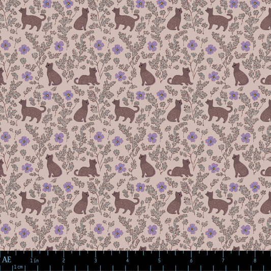 August Ellery Petite Prints Hedgegrow Cats Rose Yardage