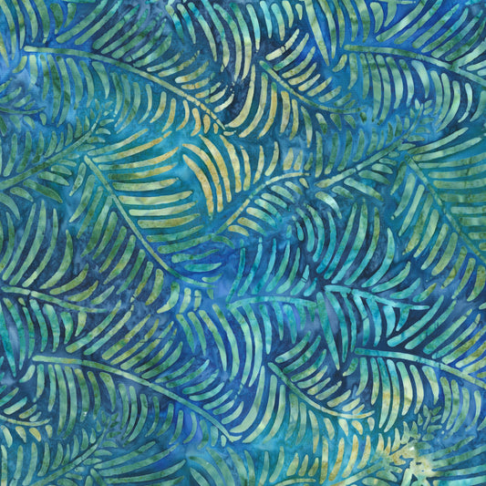 TOES IN THE SAND Frond Ocean Blue Batik Yardage