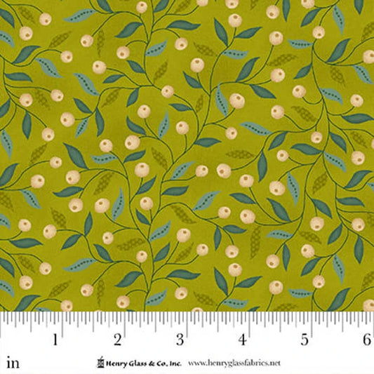 FLOWER POT PRINTS Berry Briar Green Yardage