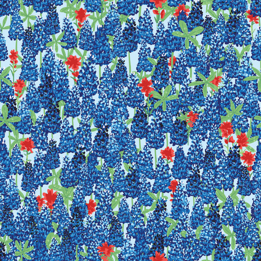 FRIENDSHIP FLORALS Bluebonnets Sky Yardage