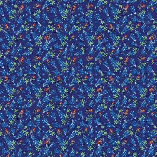 FRIENDSHIP FLORALS Bluebonnets Royal Yardage