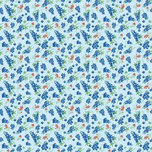 FRIENDSHIP FLORALS Bluebonnets Sky Yardage