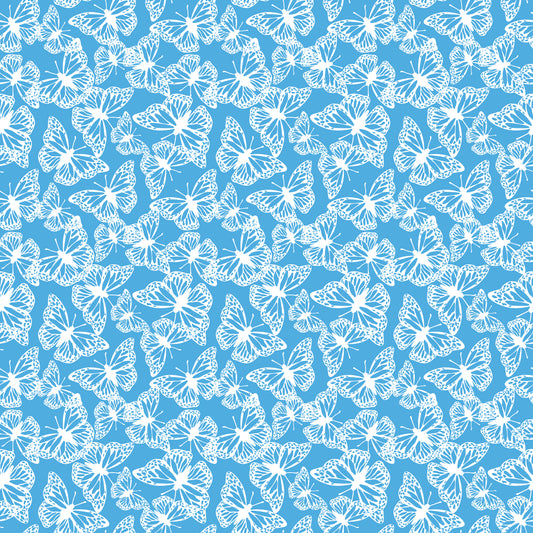 FRIENDSHIP FLORALS Butterflies Blue Yardage