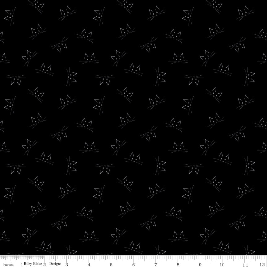 BLACKOUT Cat Face Black Yardage