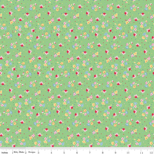 SIMPLE PLEASURES Calico Sweet Rose Green Yardage