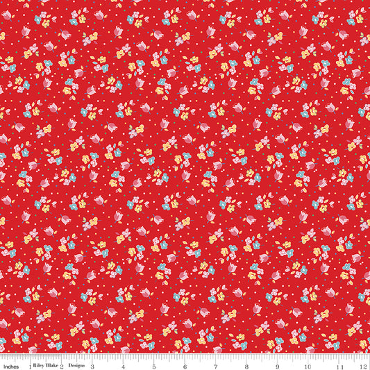 SIMPLE PLEASURES Calico Sweet Rose Strawberry Yardage