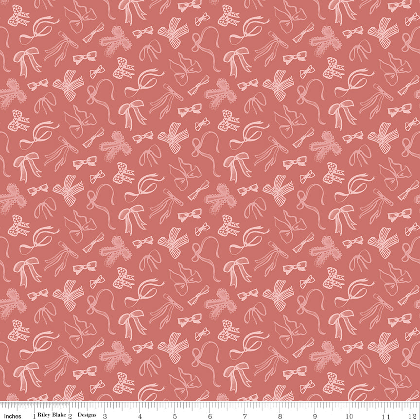 MARY CATHERINE Bows Faded Red Yardage