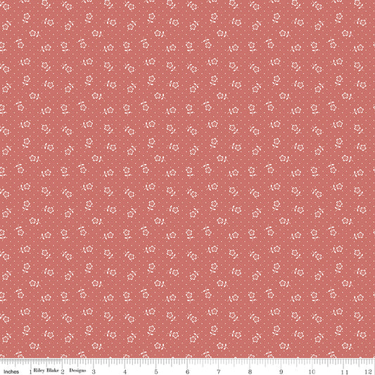 MARY CATHERINE Flower Dots Faded Red Yardage