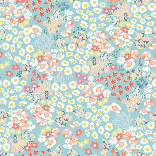 COTTON NOOK Flowerbed Aqua Yardage