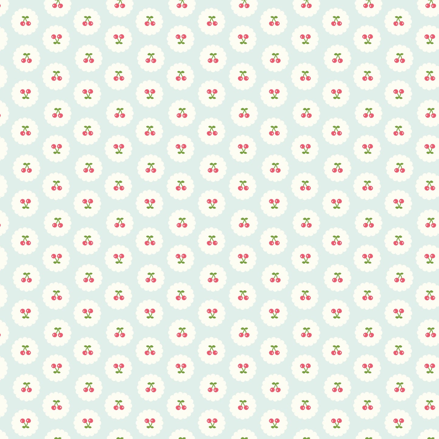 COTTON NOOK Cherries Bleached Denim Yardage