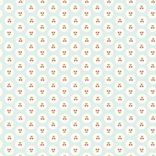 COTTON NOOK Cherries Bleached Denim Yardage