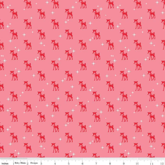 COZY CHRISTMAS Reindeer Pink Yardage