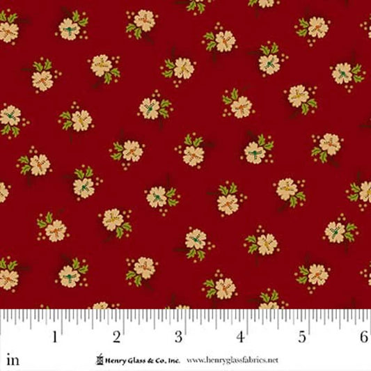FLOWER POT PRINTS Daisy Blossoms Red Yardage