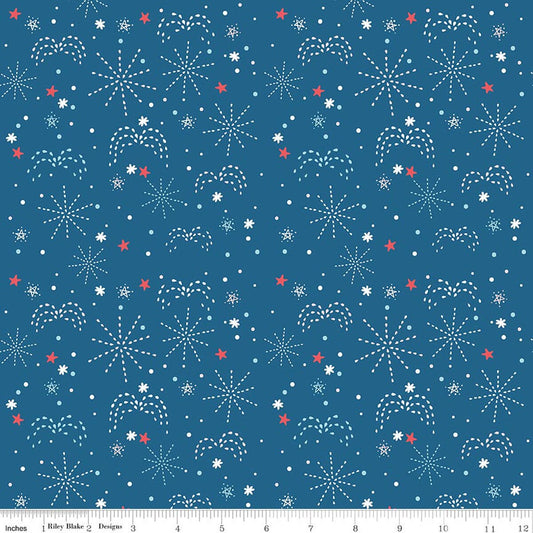 FIREWORK FIELDS Fireworks Coastal Blue Yardage