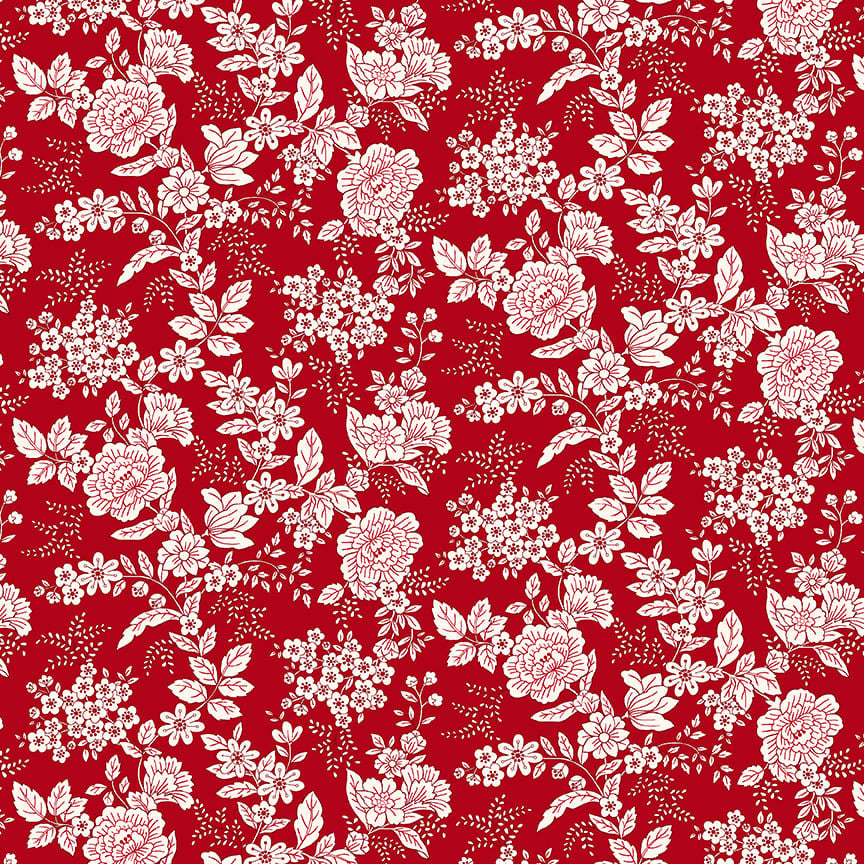 TRANQUILITY Floral Brick Red Yardage