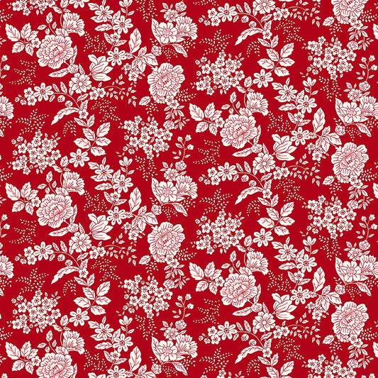 TRANQUILITY Floral Brick Red Yardage