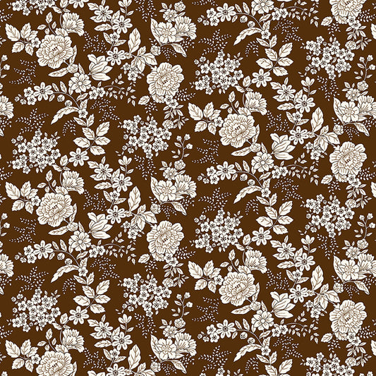 TRANQUILITY Floral Brown Yardage