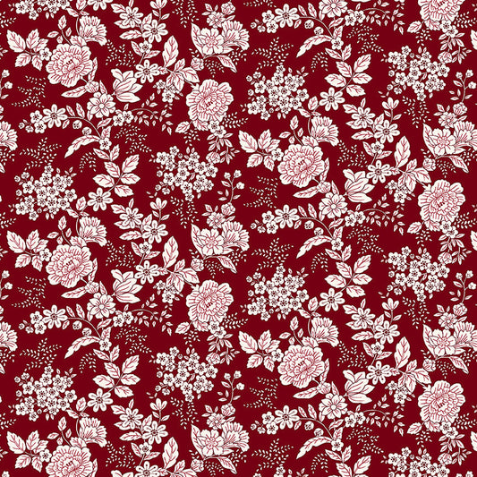 TRANQUILITY Floral Cranberry Yardage