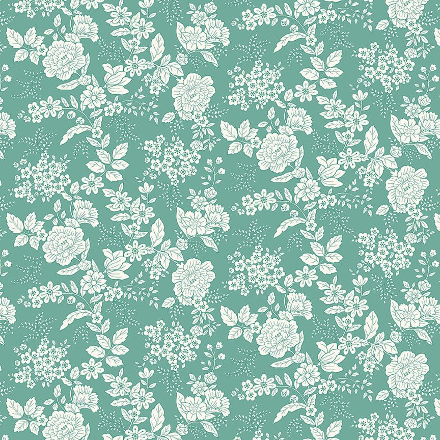 TRANQUILITY Floral Dark Aqua Yardage