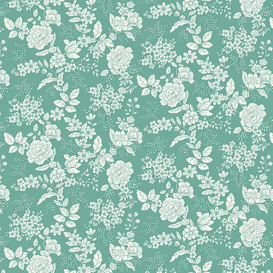 TRANQUILITY Floral Dark Aqua Yardage