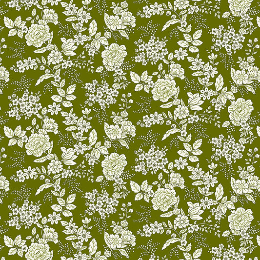 TRANQUILITY Floral Dark Green Yardage
