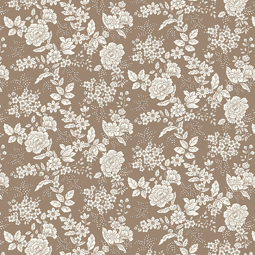 TRANQUILITY Floral Dark Taupe Yardage