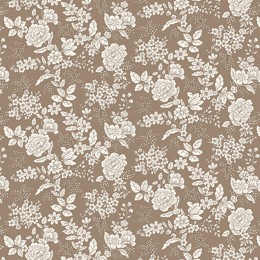 TRANQUILITY Floral Dark Taupe Yardage