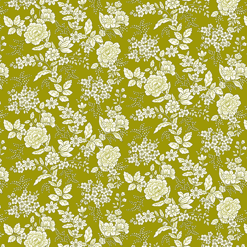 TRANQUILITY Floral Olive Green Yardage