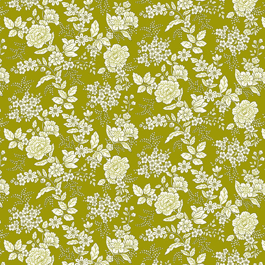 TRANQUILITY Floral Olive Green Yardage