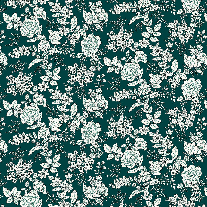 TRANQUILITY Floral Teal Yardage