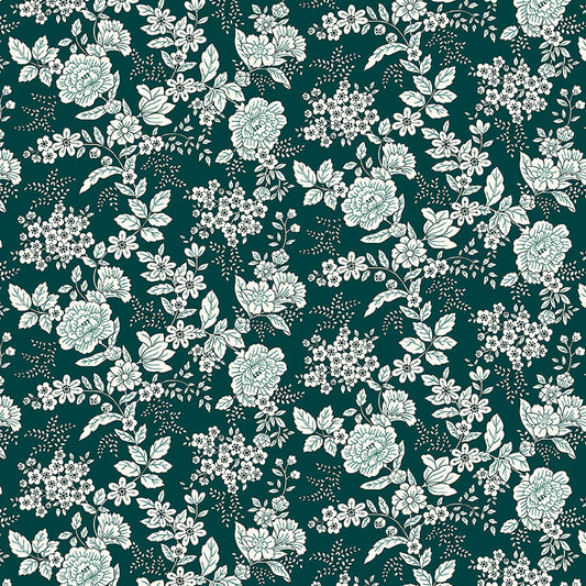TRANQUILITY Floral Teal Yardage